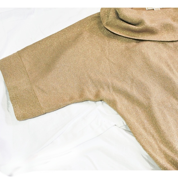 Michael Kors Gold Cowl Neck Short Sleeve Sweater M - Picture 6 of 6